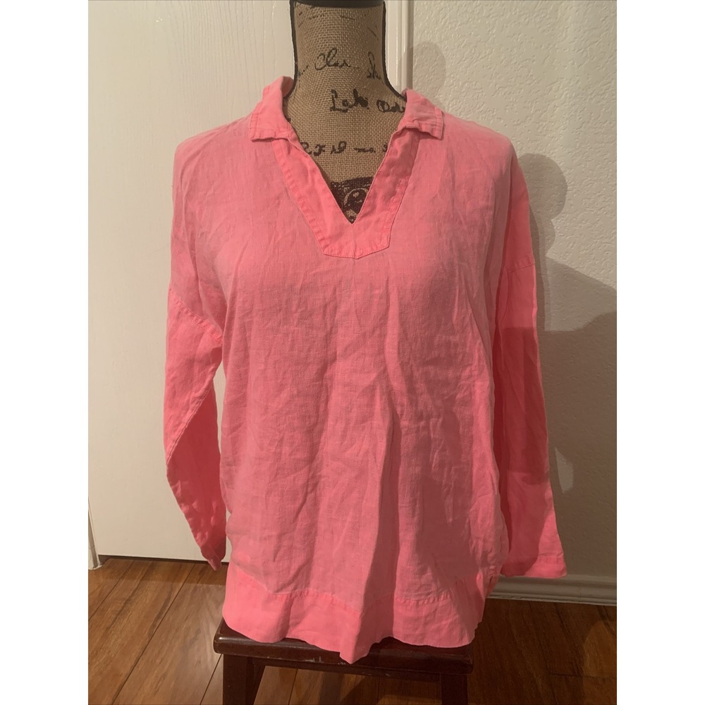 C&C California 100% Linen Shirt Tunic Blouse Top Womens Size S Oversized Pink